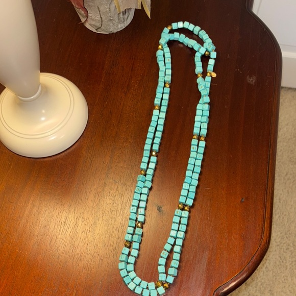 betsy pittard Jewelry - Turquoise Cube Bead Long Necklace - Blue